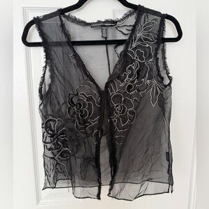 Black Sheer Floral Embroidered Vest by Linda Allard Ellen Tracy